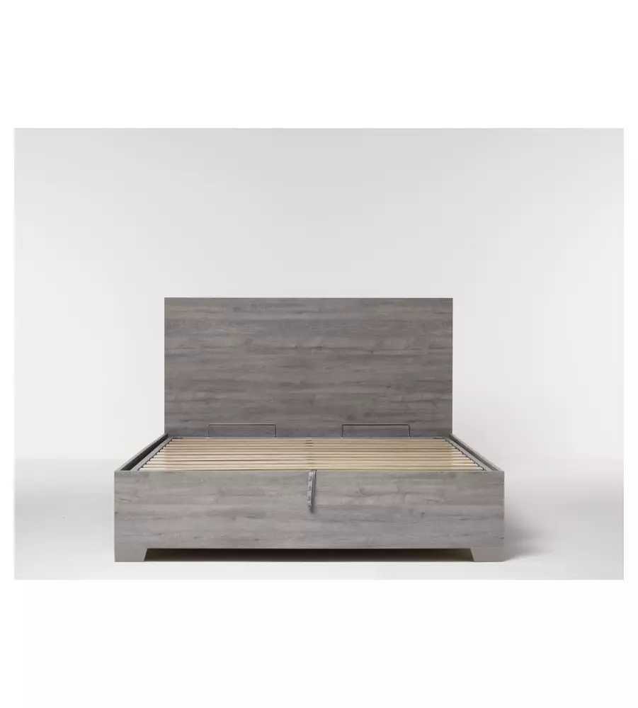 Letto matrimoniale "hi box" rovere grigio con rete, contenitore e piedini 160x190 cm